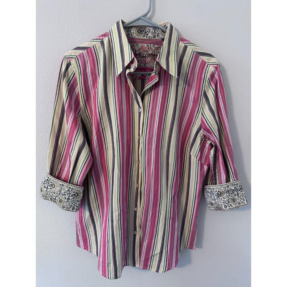 Robert Graham womens medium Multicolored Button-Down Shirt red floral 100% cotto